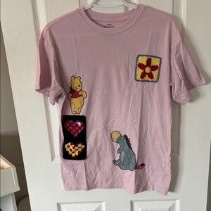 EUC Winnie the Pooh and Friends Pink T-Shirt with Yarn Patchwork